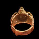 9K Yellow Gold Ram Head Aries Sign With Ruby Eyes Statement Ring