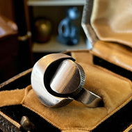 Karl Laine Finnish Silver Modernist 1970s Scandinavian Sun & Moon Statement Adjustable Ring Size 10