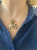 Antique 1880s Victorian 10K Gold Enamelled Articulated Slider Pendant Seed Pearls, Turquoise, Garnet