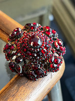 Large Antique Bohemian Rose Cut Garnet Silver Gilt Domed 3-D Brooch