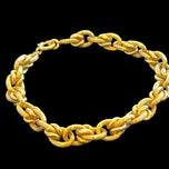18K Yellow Gold Textured Cable Link Hollow Unisex Bracelet