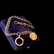 Antique Victorian Rose Gold Filled Watch Chain with Fob & Bolt Ring Clasp