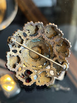 Large Antique Bohemian Rose Cut Garnet Silver Gilt Domed 3-D Brooch