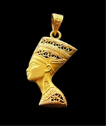 18K Yellow Gold Egyptian Nefertiti Mask Pendant Filigree Open Work