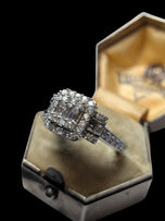 14K White Gold Round Brilliant & Baguette Cut Natural Diamond Cluster Ring Size 5
