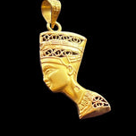 18K Yellow Gold Egyptian Nefertiti Mask Pendant Filigree Open Work
