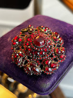 Large Antique Bohemian Rose Cut Garnet Silver Gilt Domed 3-D Brooch