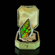 Sterling Silver Large Ammolite Statement Ring Size 8
