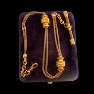 Antique Victorian French Gold Filled Watch Chain With Ornate Slider Fobs T Bar & Bolt Ring Clasp