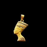 18K Yellow Gold Egyptian Nefertiti Mask Pendant Filigree Open Work