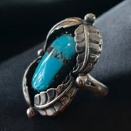 Sterling Silver and Turquoise Navajo Shadowbox Setting Ring Size 6.5