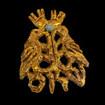 Jack Lipchitz Brutalist Style Brooch in Gold Plated Brass with Glass Turquoise Coloured Stone