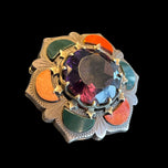 Sterling Silver Purple Glass & Agate Etched Large Scottish Brooch Antique