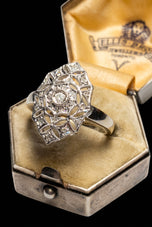 18K White Gold Art Deco Style Diamond Filigree Statement Ring Size 8