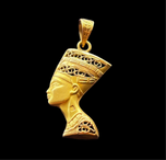 18K Yellow Gold Egyptian Nefertiti Mask Pendant Filigree Open Work
