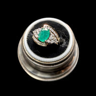 14K Yellow Gold Natural Emerald & Diamond Bypass Ring Size 5 1/4
