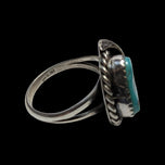 Native American Natural Turquoise Sterling Silver Ring Feather Decal Size 8 3/4