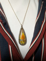 Antique Sterling Silver Tear-Drop Sailboat Blue Morpho Butterfly & Painted Necklace