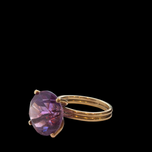 Large Faceted 14K Gold Amethyst Solitaire Cocktail Vintage Gold Double Band Ring