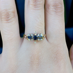 10K Yellow Gold Diamond & Sapphire Ring Size 7 1/4
