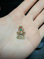 10K Yellow Gold Cancer Crab Zodiac Charm / Pendant With Turquoise