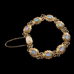 14K Yellow Gold and Opal Link Bracelet With Safety Clasp