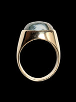 14K Yellow Moss Agate Oval Cabochon Ring Size 8 1/4