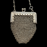 Antique German Silver Chain Mail Purse / Bag on Sterling Silver Chain Necklace