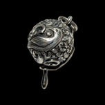 Antique Sterling Silver Retractable Measure / Sewing Tape on Bail Loop England, Repoussé Bird Motfif