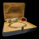 Vermeil Silver Panel Bracelet with Chinese Characters & Gemstones & Jade