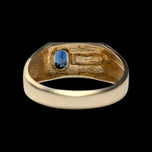 10K Yellow Gold Flat Face Bezel Set Sapphire & Diamond Ring Size 6 3/4
