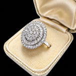 9K White Gold Diamond Round & Baguette Cut Cluster Cocktail Ring Size 6