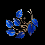 Sterling Silver Denmark Jemax Blue Leaf Guilloche Enamel Brooch