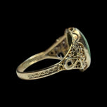 14K Yellow Gold Jadeite Cabochon Filigree Ring Size 8 3/4