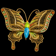 Large Silver Vermeil Chinese Export Enamel Filigree Butterfly Brooch / Pendant
