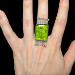 Modernist / Brutalist Sterling Silver Green Glass Abstract Statement Ring Size 7 Signed JJ