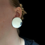 Extra Large 3D Mexican Round Silver Disc Clip-On Earrings 1980s by TANE
