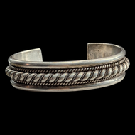 Sterling Silver Vintage Large Navajo Silver Cuff Bracelet Signed Tahe