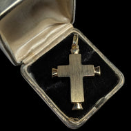 14K Yellow Gold Cross Pendant Matte & Polished Finish - Chunky!