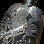 Sterling Silver 19th Century Glass Flask Engraved Overlay Medicinal Decanter