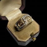 10K Yellow & White Gold Diamond Woven Work Statement Band / Ring Size 6