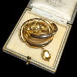 Antique 9K Gold & Citrine Victorian Era Love Knot Brooch