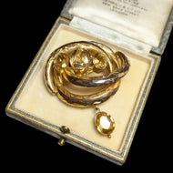 Antique 9K Gold & Citrine Victorian Era Love Knot Brooch