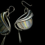 Sterling Silver Art Nouveau Style Artist Pat Cheney Earrings with John Ditchfield Glass