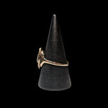 Art Deco Seed Pearl & Black Onyx Marquise Ring Size 7 1/4 White Gold Inlay & 10K Yellow Gold