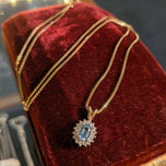 10K Yellow Gold Aquamarine and Diamond Halo 18" Necklace