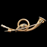Antique 15K & Platinum Hunting Theme Articulated Fox Horn Brooch England