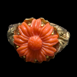 Vintage 14K Yellow Gold and Carved Coral Floral Ring Size 6.5