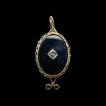 10K Yellow Gold Art Deco Onyx & Diamond Inlay Oval Pendant