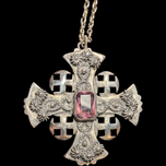 .800 Silver Ornate Cross with Purple Glass, Jerusalem